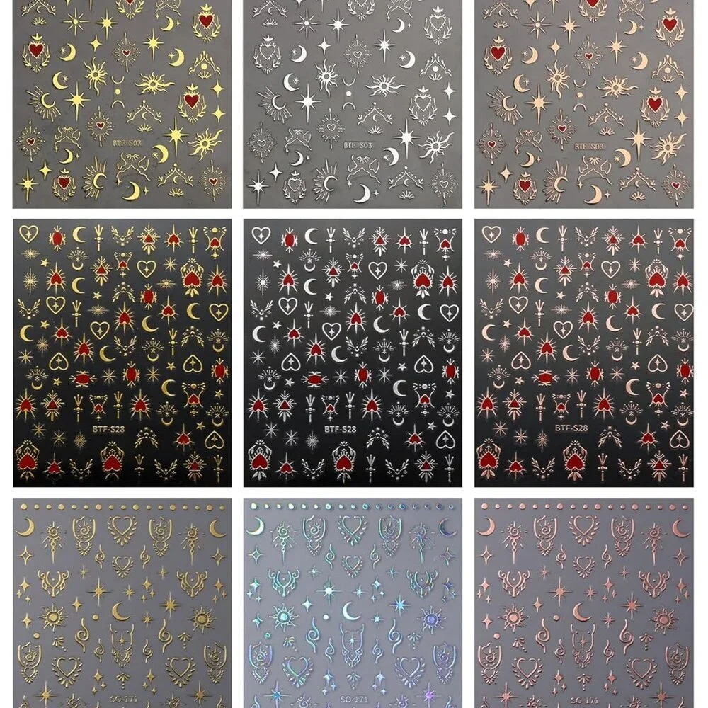 9 Sheets Moon Star Nail Art Stickers Decals Self-Adhesive Pegatinas Uñas Sun Nai - Picture 2 of 8